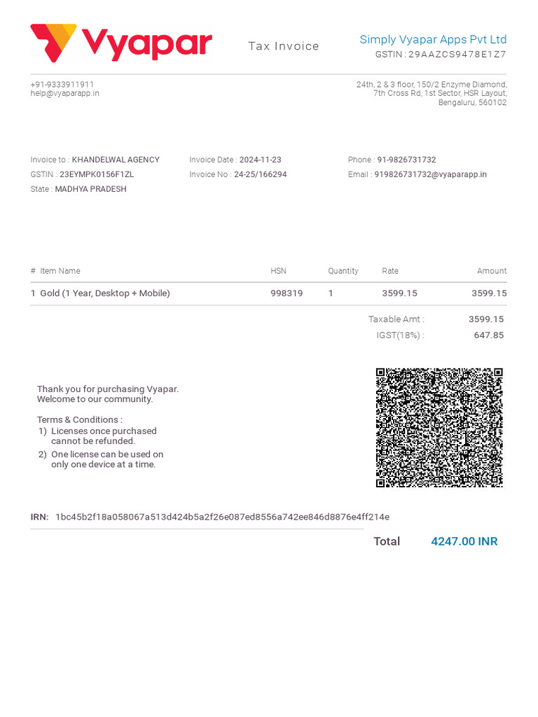 Tax Invoice for Gold License Purchase | PDF