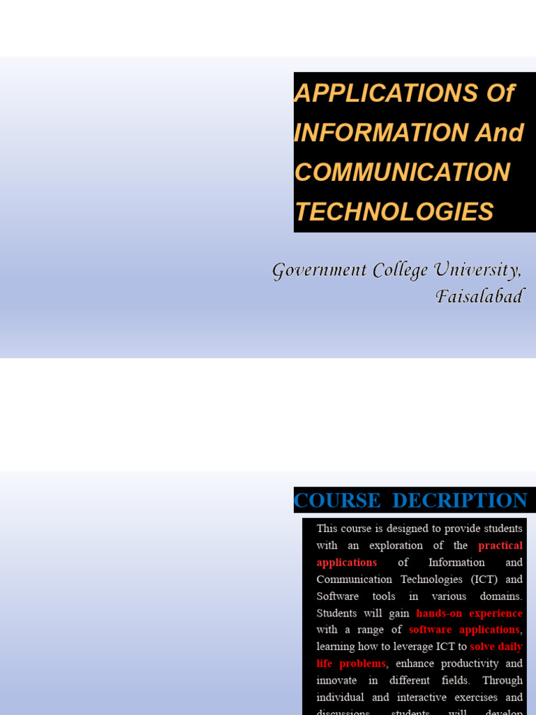 Applications of Information and Communication Technologies Lec - 01 ...