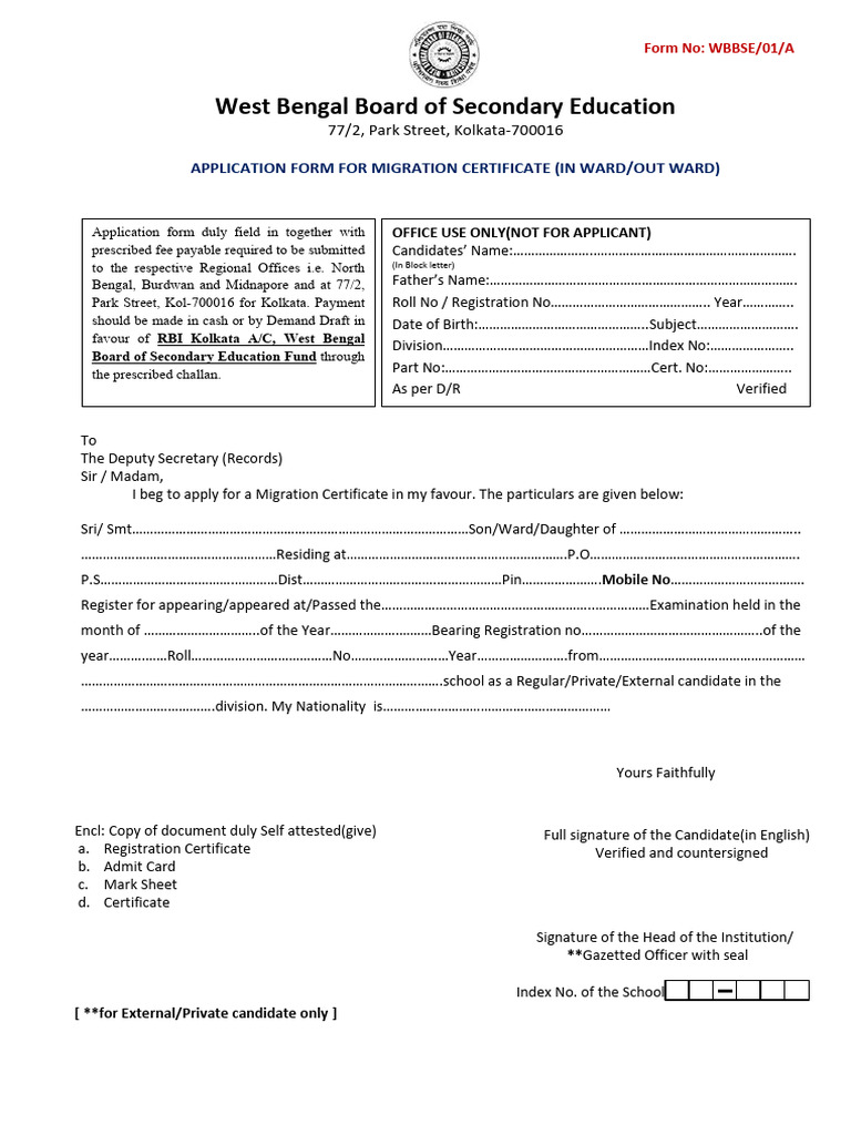 West Bengal Board of Secondary Education: Application Form For ...
