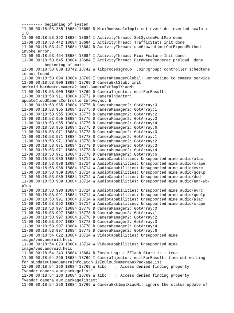 Camera Service Initialization Logs | PDF | System Software | Software