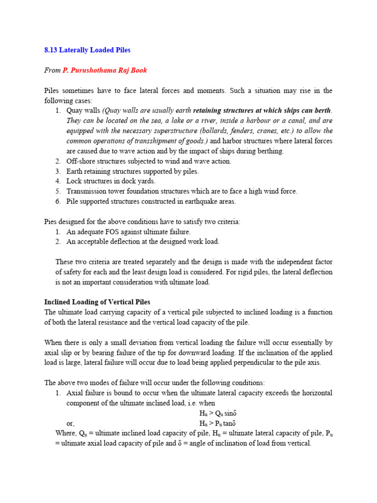 Lateral Load Analysis of Pile Foundations | PDF | Stiffness | Young's ...