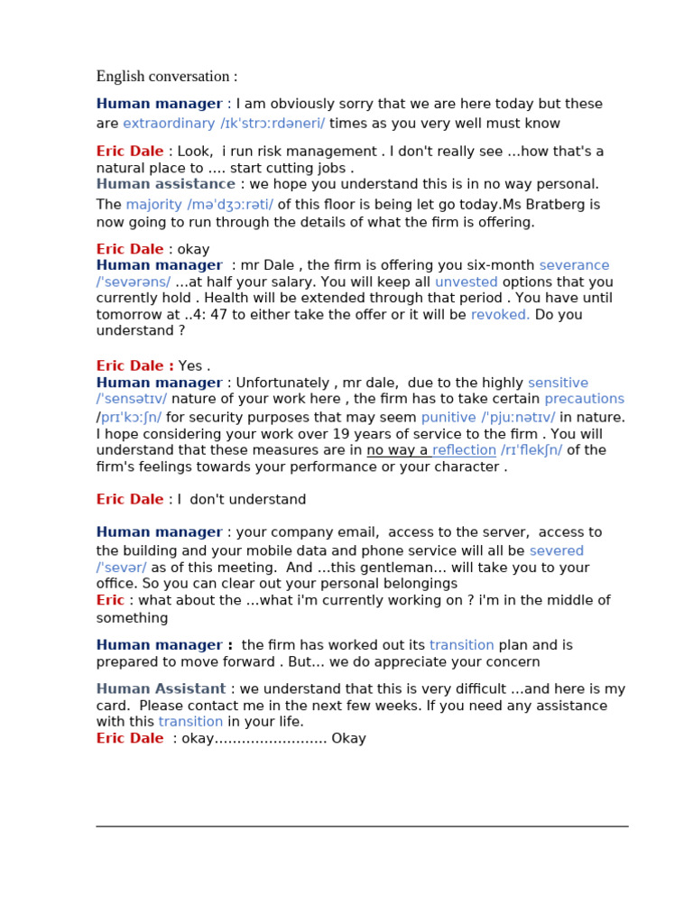 Job Termination Conversation Transcript | PDF