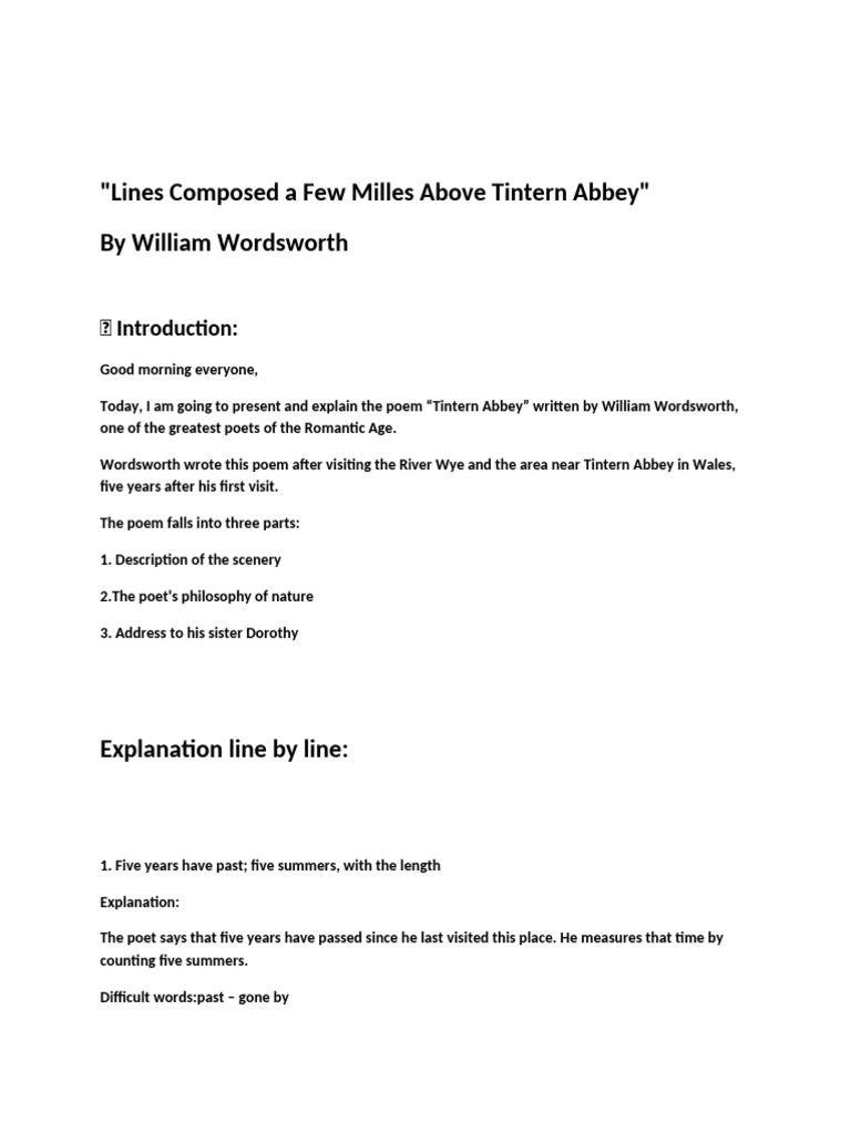 Understanding Wordsworth's Tintern Abbey | PDF | Psychological Concepts ...