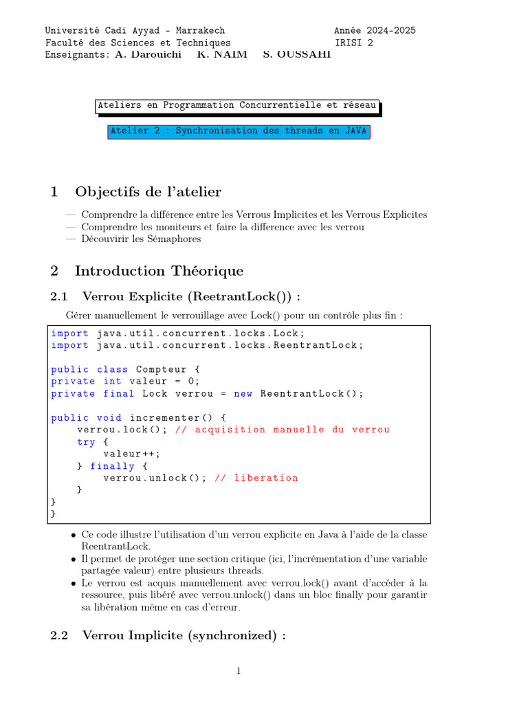 Atelier Java : Synchronisation des Threads | PDF | Concurrence ...