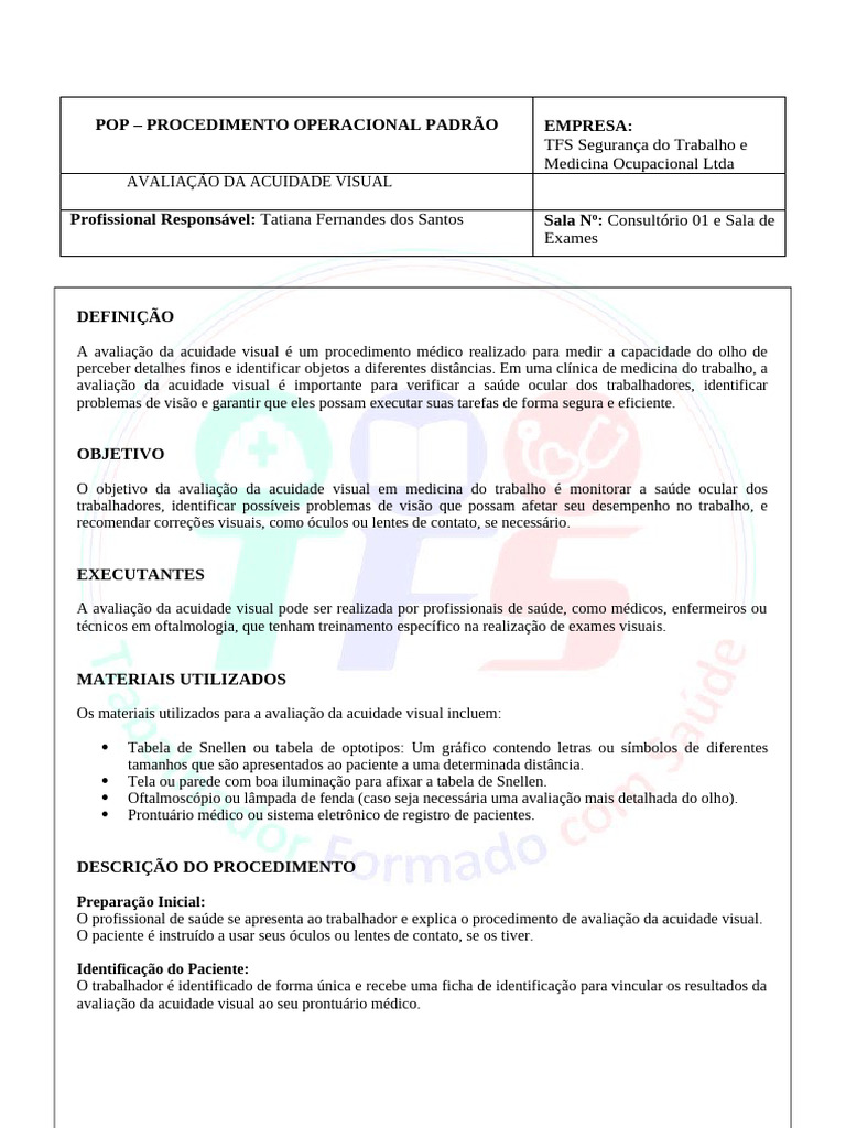 Avaliação da Acuidade Visual com Snellen | PDF | Sistema visual | Olho