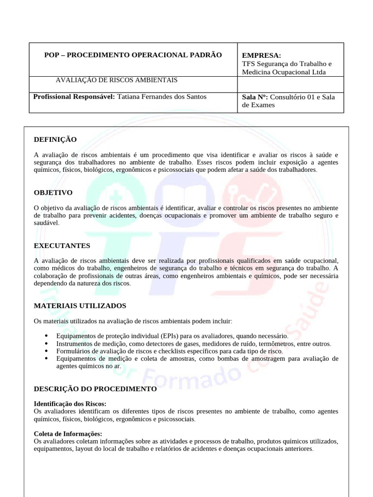 Avaliação de Riscos Ambientais em Trabalho | PDF | Segurança e saúde ...