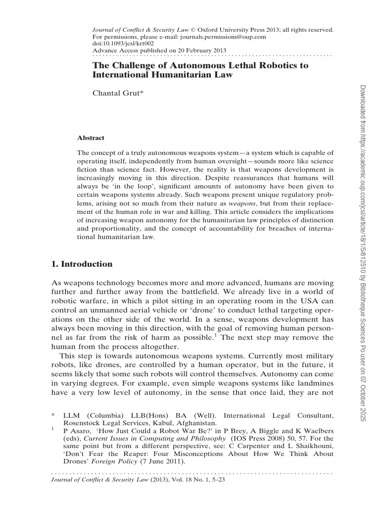 Autonomous Weapons and Humanitarian Law | PDF | International ...