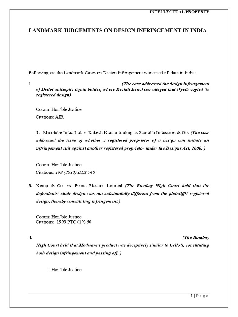 Landmark Design Infringement Cases India | PDF | Injunction