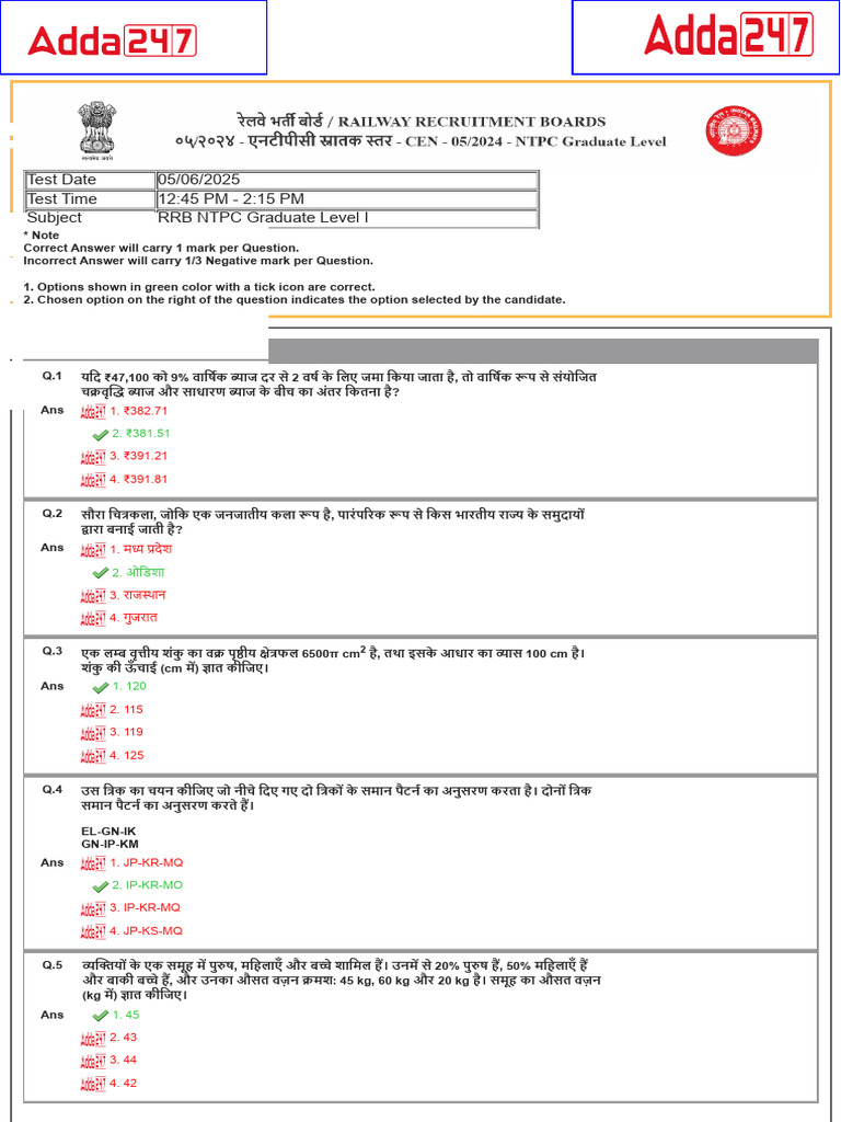 RRB NTPC Grade I 05-06-2025 Shift II | PDF