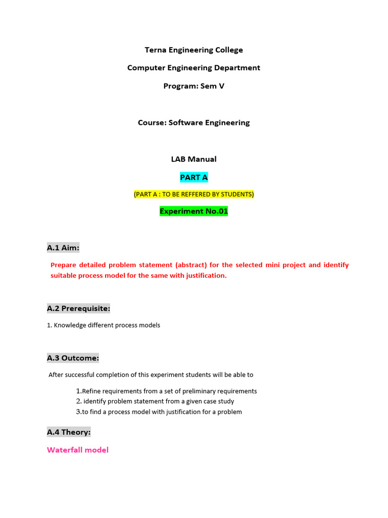 Software Engineering Lab Manual: Process Models | PDF | Agile Software ...