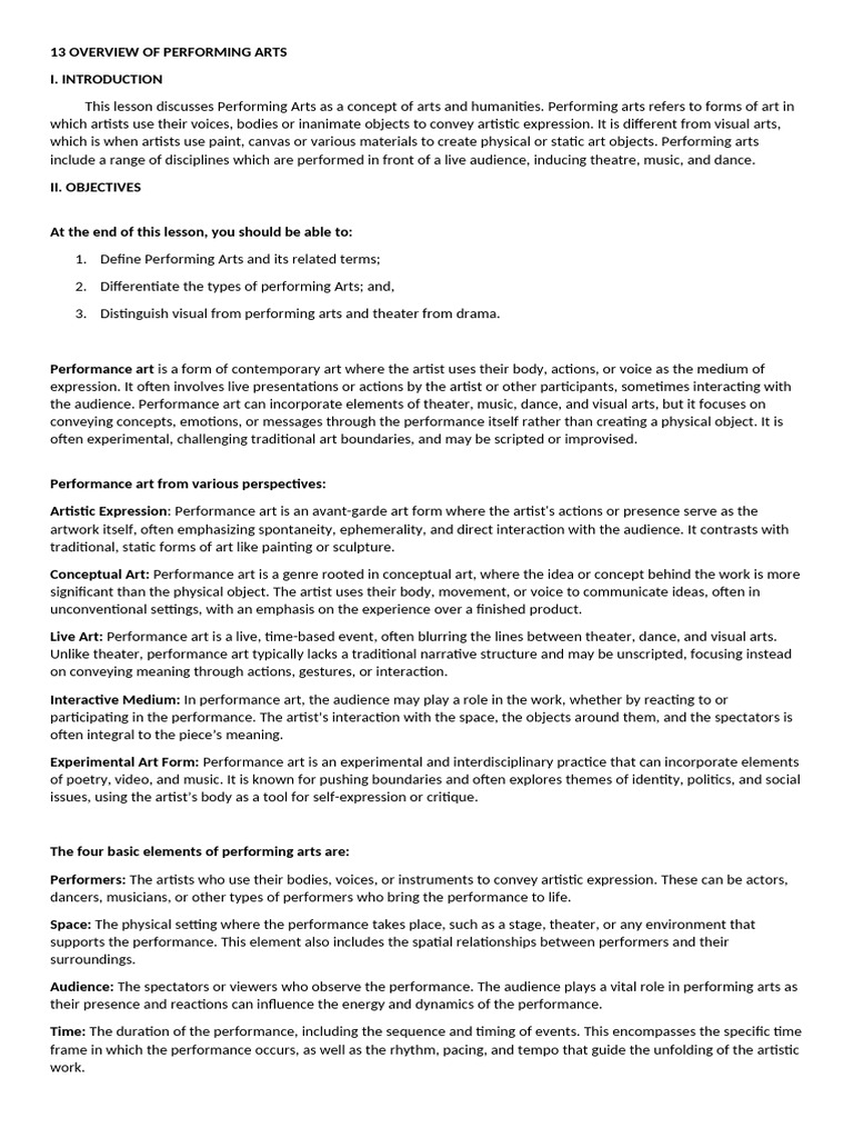 Overview of Performing Arts Concepts | PDF | The Arts | Performing Arts