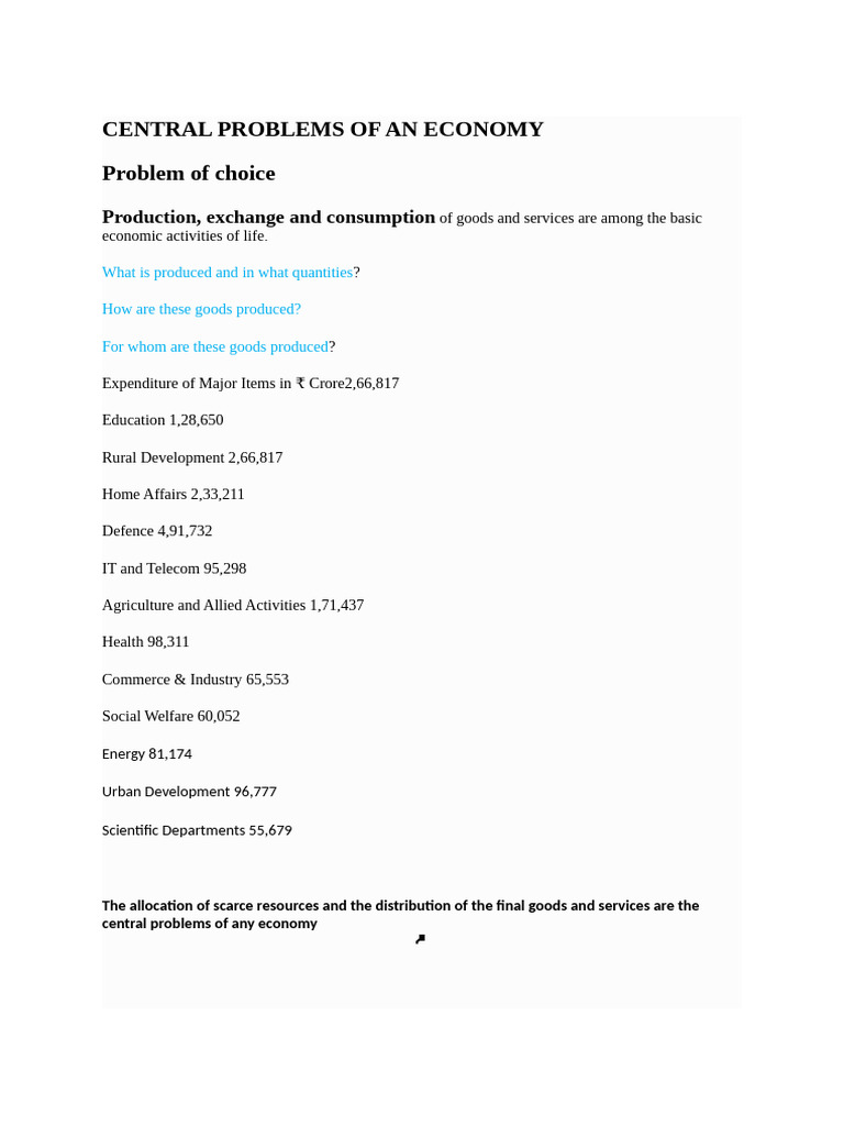 Central Economic Problems Explained | PDF | Gross Domestic Product | Taxes