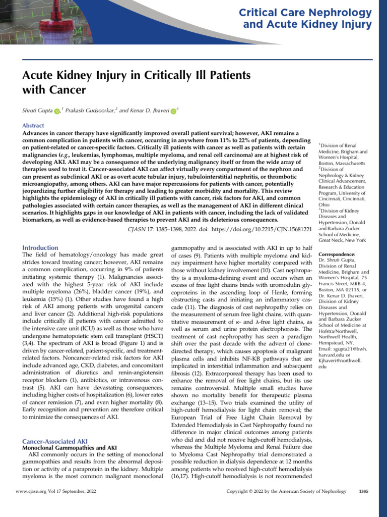 Acute Kidney Injury in Critically Ill Patients.18 | PDF | Kidney ...