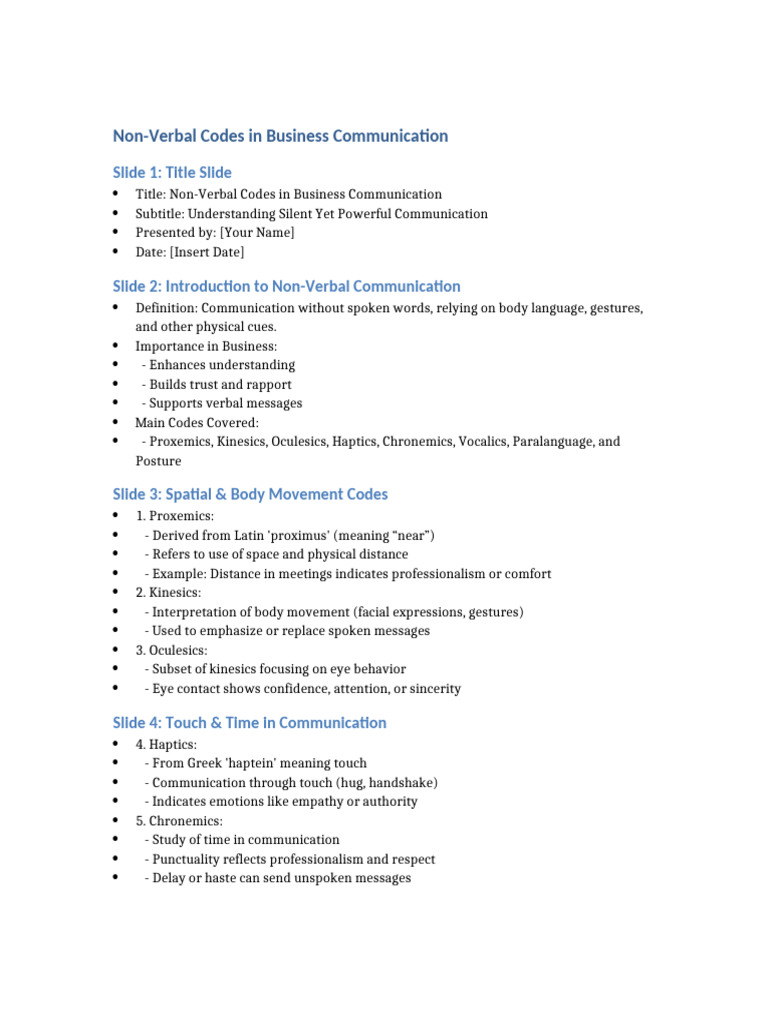 Nonverbal Codes Presentation | PDF