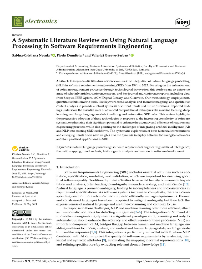 NLP in Software Requirements Engineering | PDF | Systematic Review ...