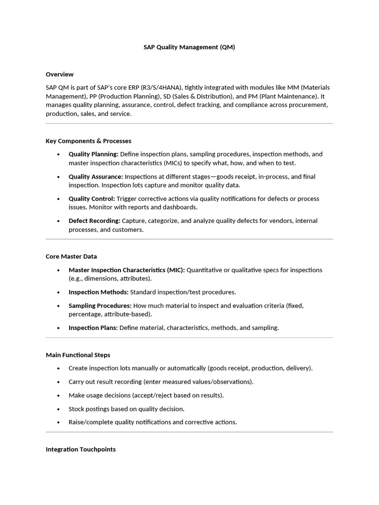 SAP Quality Management (QM) | PDF | Quality Management | Quality Assurance