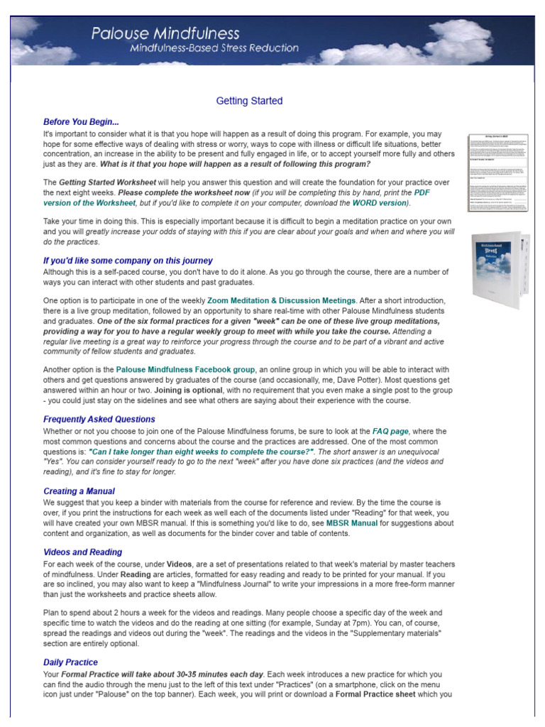Palouse Mindfulness MBSR Course Guide | PDF | Meditation | Psychology