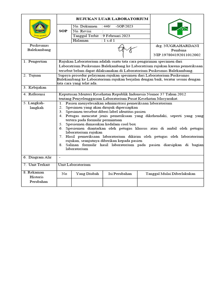 Prosedur Rujukan Laboratorium Puskesmas | PDF