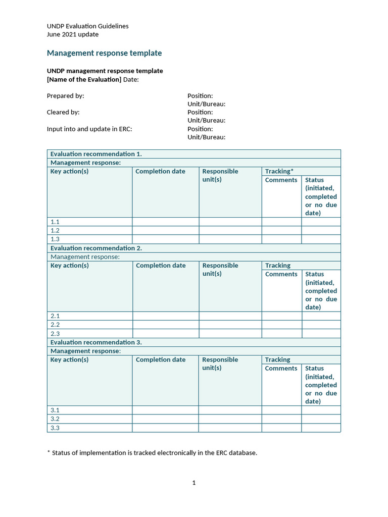 UNDP Evaluation Management Response Template | PDF | Computing ...