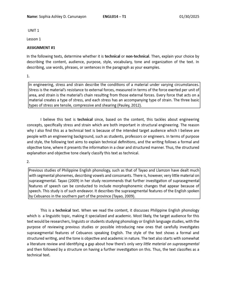 Technical vs Non-Technical Texts Analysis | PDF | Stress (Linguistics ...