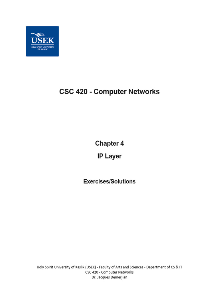 CSC 420 Computer Networks IP Layer Exercises | PDF | Computer Network ...