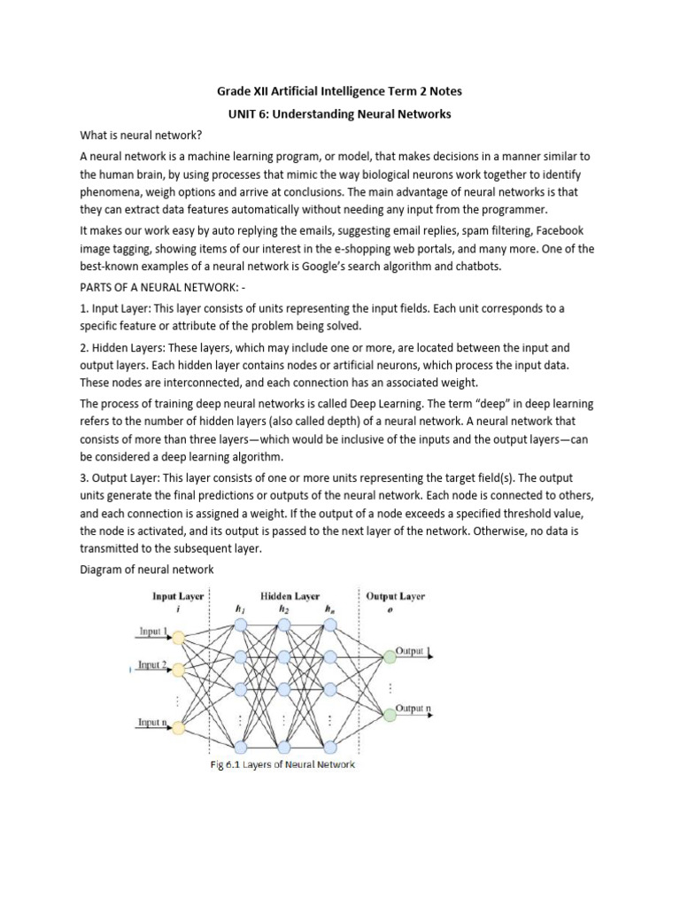 Neural Networks Explained for Class 12 | PDF | Deep Learning | Machine ...
