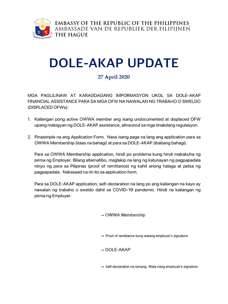 DOLE-AKAP Advisory Update | PDF