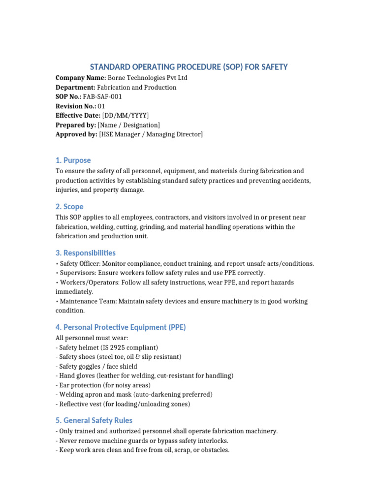 Borne Technologies Safety SOP | PDF | Personal Protective Equipment ...