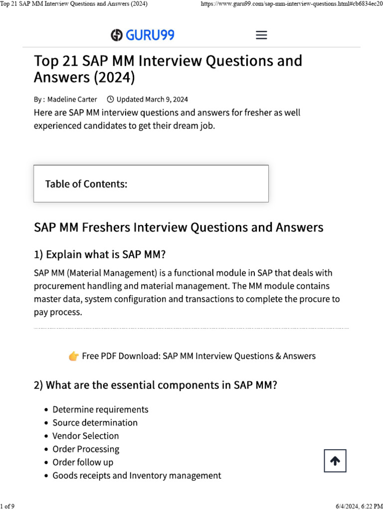 SAP MM Interview Questions 2024 | PDF