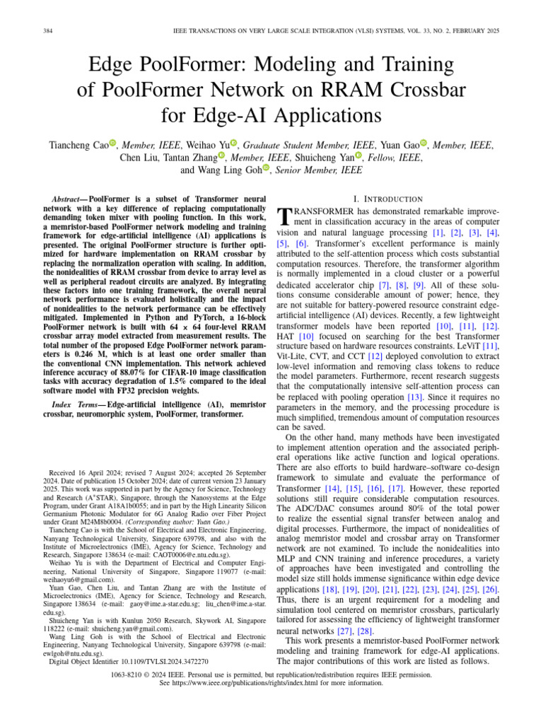 Edge PoolFormer Modeling and Training of PoolFormer Network On RRAM ...