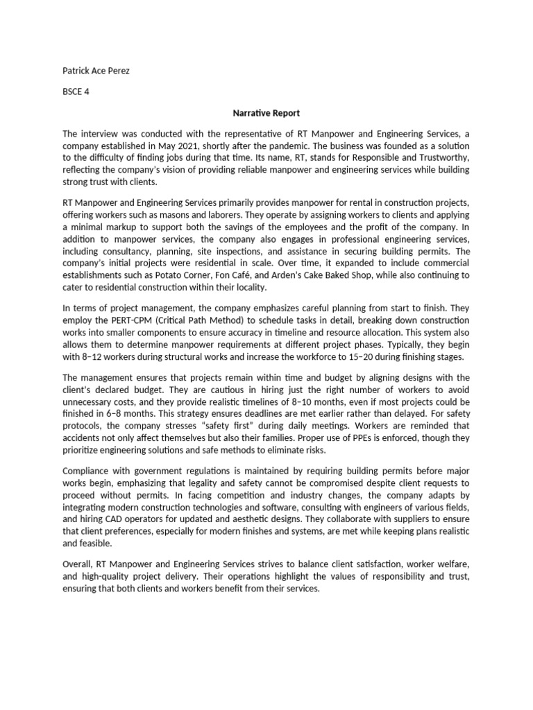Narrative Report | PDF | Human Resources | Labor