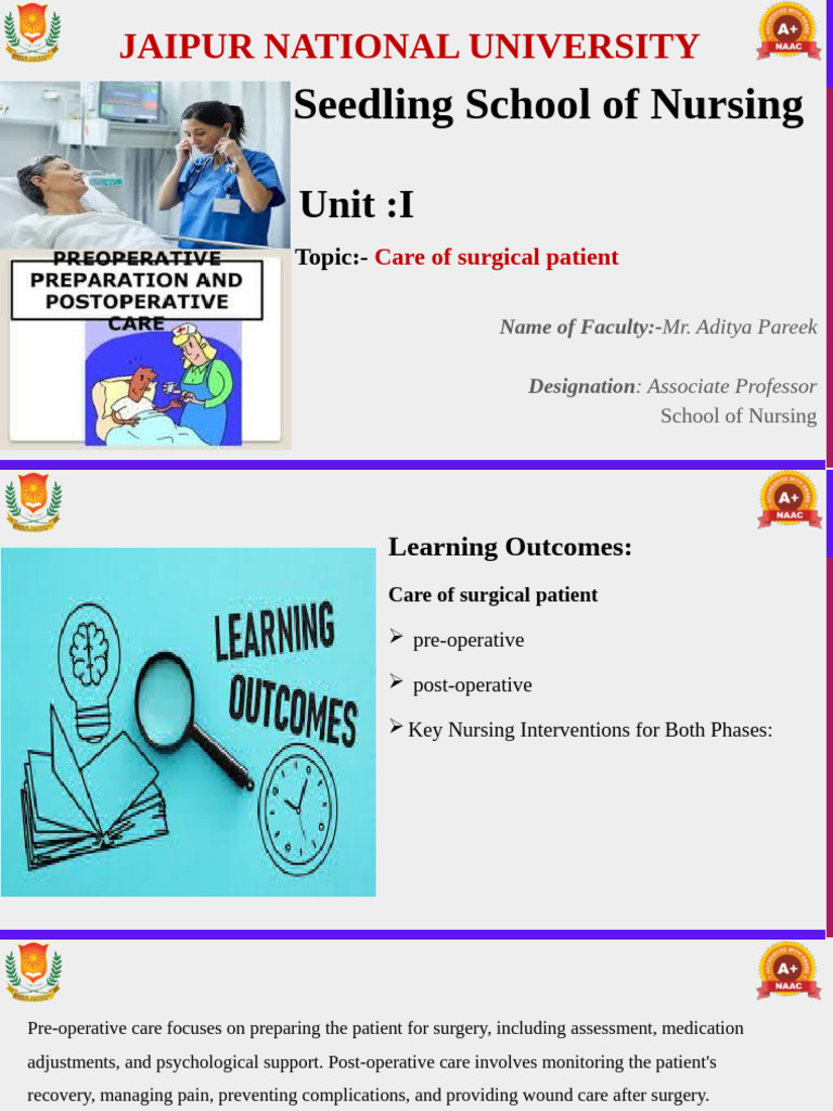 Surgical Patient Care: Pre & Post-Op Guide | PDF | Surgery | Wound