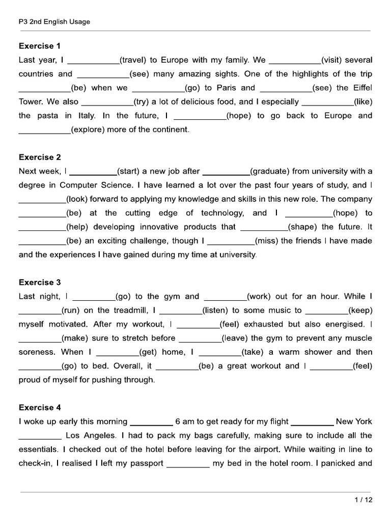 P3 English Usage Exercise | PDF
