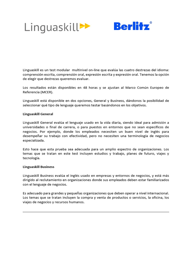 Taller de Linguaskill Online: Examen y Test | PDF | Gestión de recursos ...