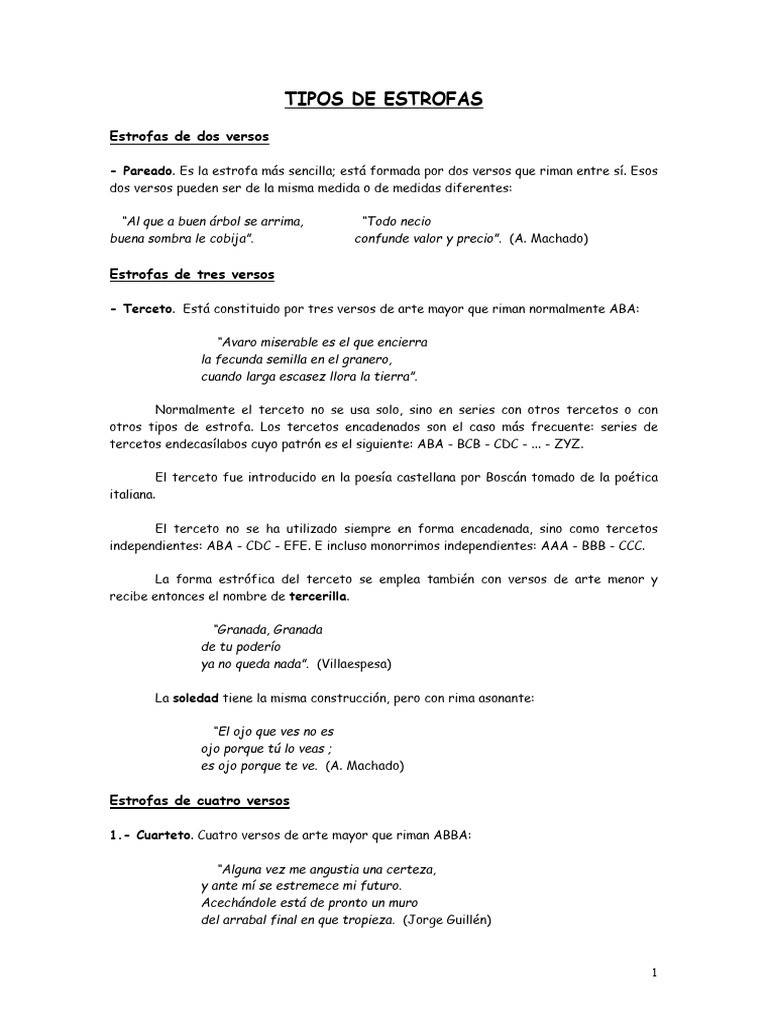 Principales estrofas (1) | PDF | Sonetos | Fonética