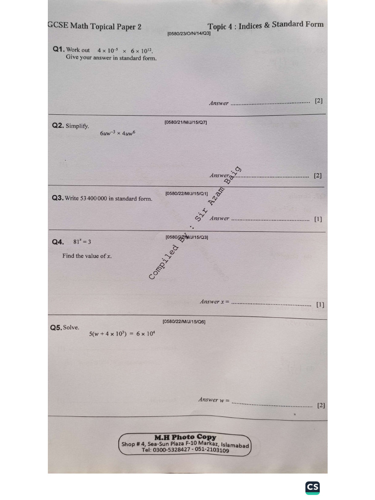 P2 MH Topic 4 Indices | PDF
