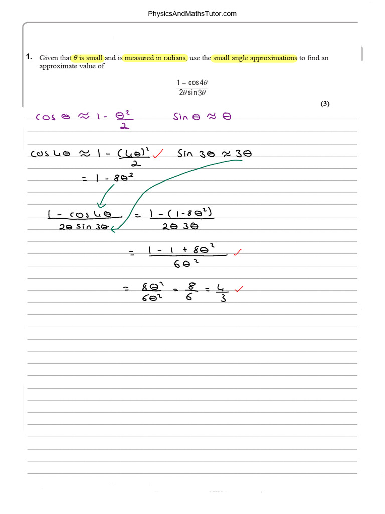 Small Angle Approximation Exercises | PDF | Angle | Euclid