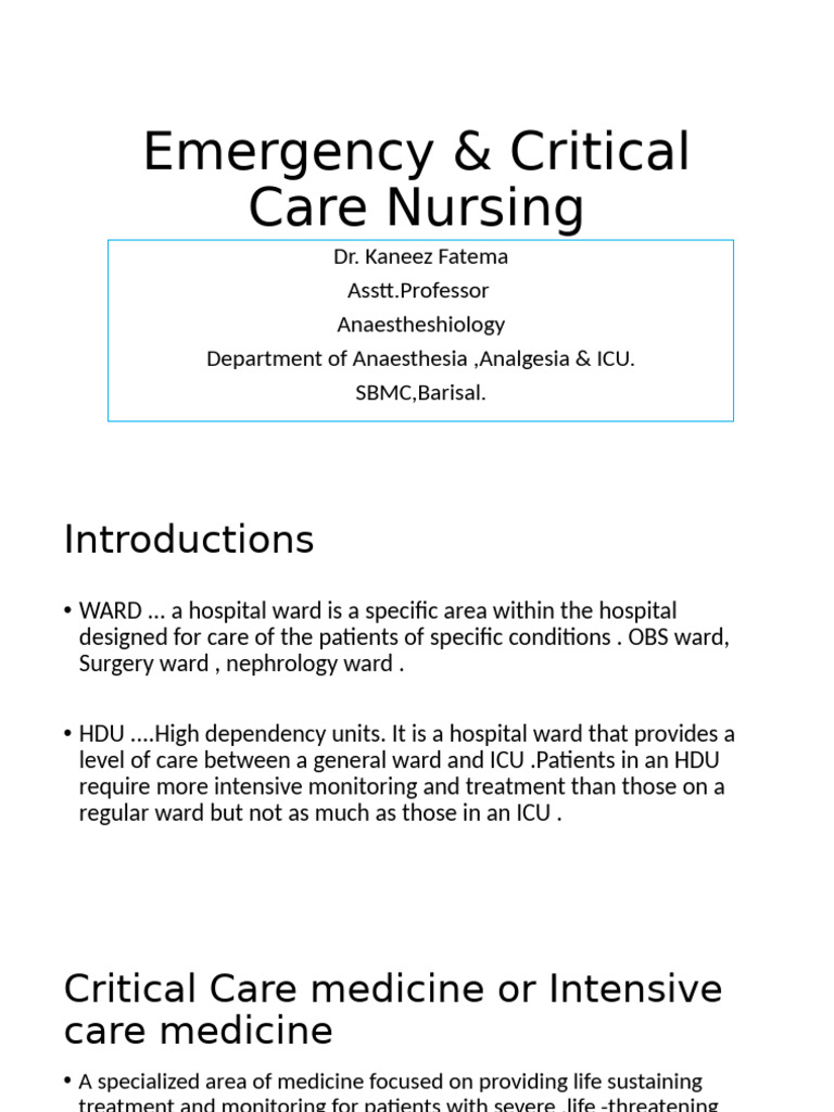 Emergency & Critical Care Nursing Guide | PDF | Intensive Care Unit ...
