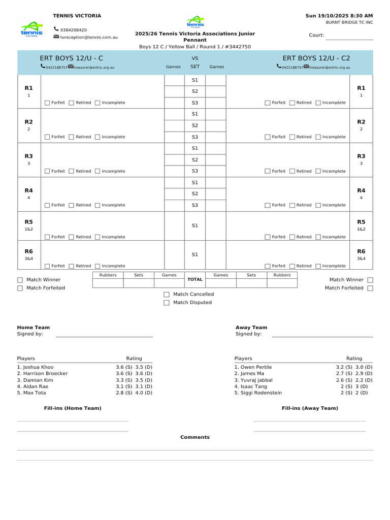 Tennis Match Report: Boys 12 C Round 1 | PDF