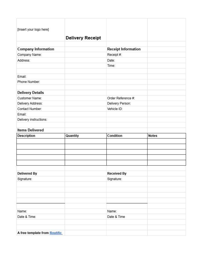 Routific Delivery Receipt Template | PDF