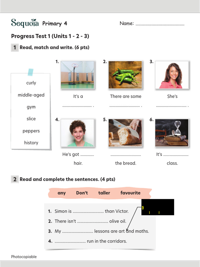 Primary 4 Progress Test Worksheets | PDF | Foods | Cuisine