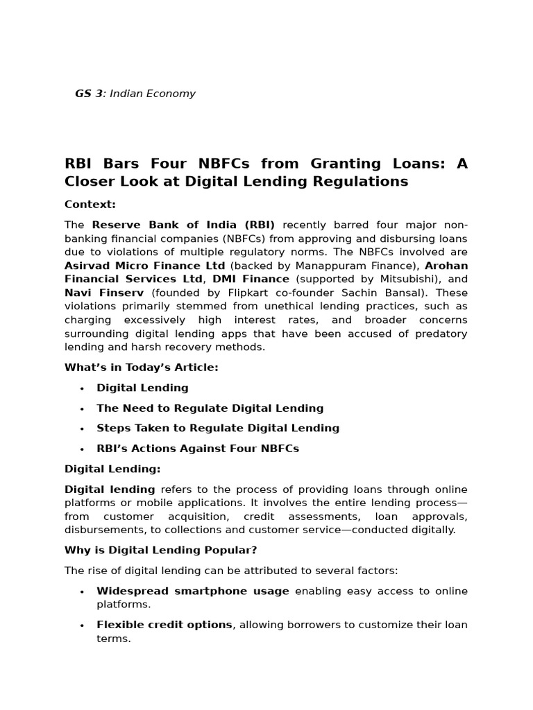 RBI Bans 4 NBFCs for Loan Violations | PDF | Loans | Reserve Bank Of India