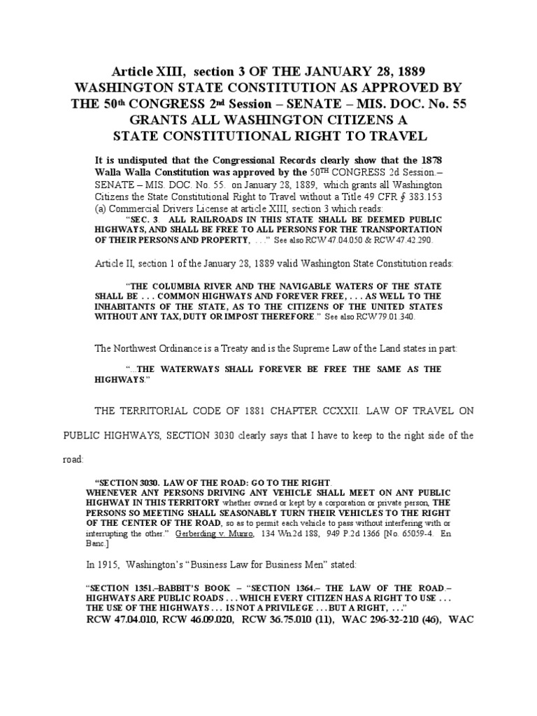 Right to Travel Flyer United States Constitution Highway