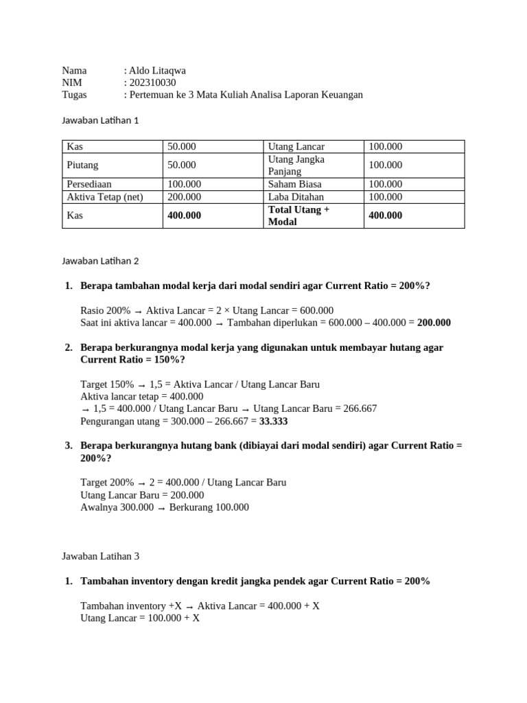 Analisis Rasio Keuangan dan Modal Kerja | PDF