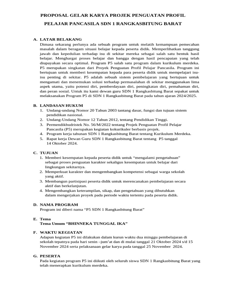 Program P5 SDN 1 Rangkasbitung Barat | PDF