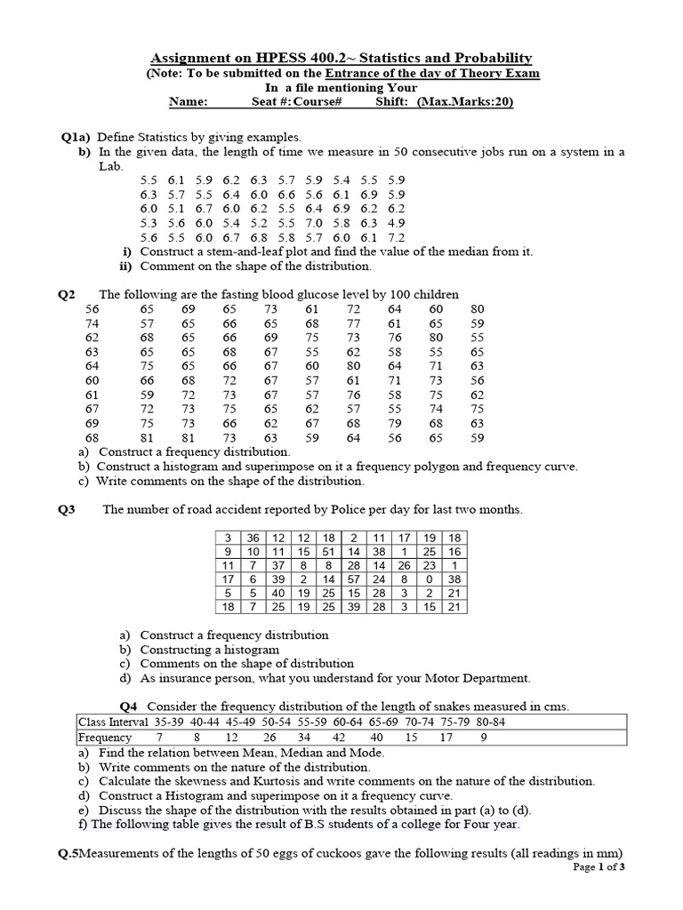 Statistics and Probability Assignment | PDF | Probability | Descriptive ...