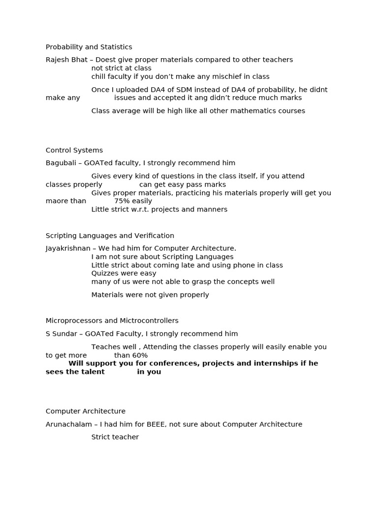 Faculty Reviews for Engineering Courses | PDF