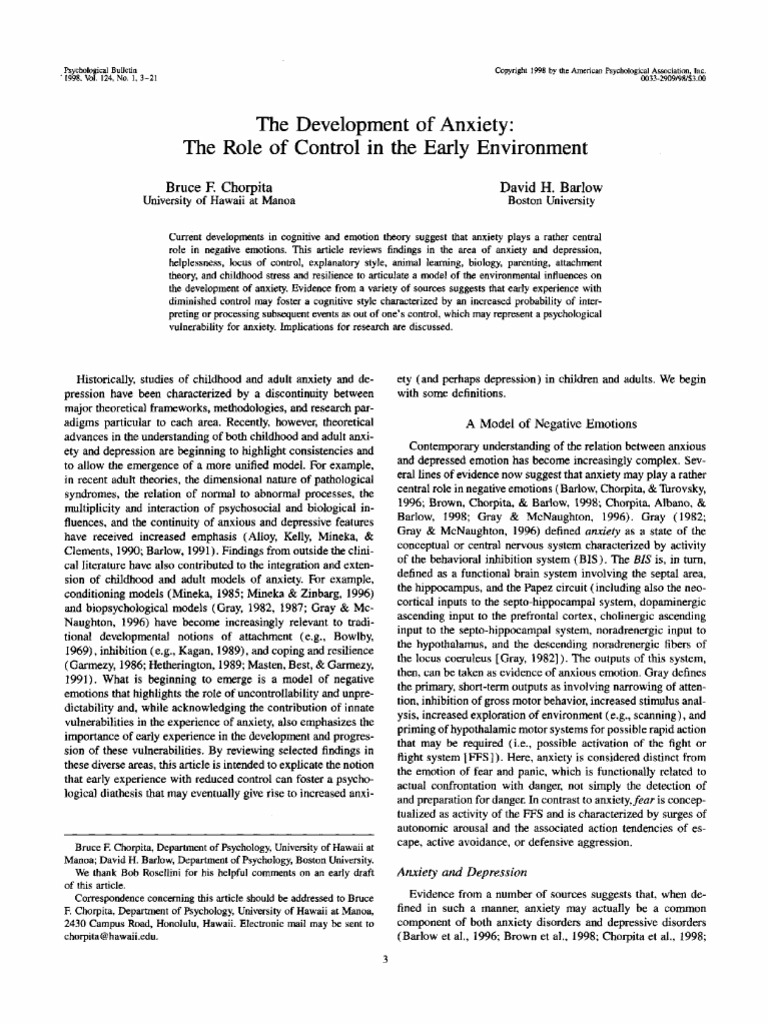 1998 Development of Anxiety | PDF