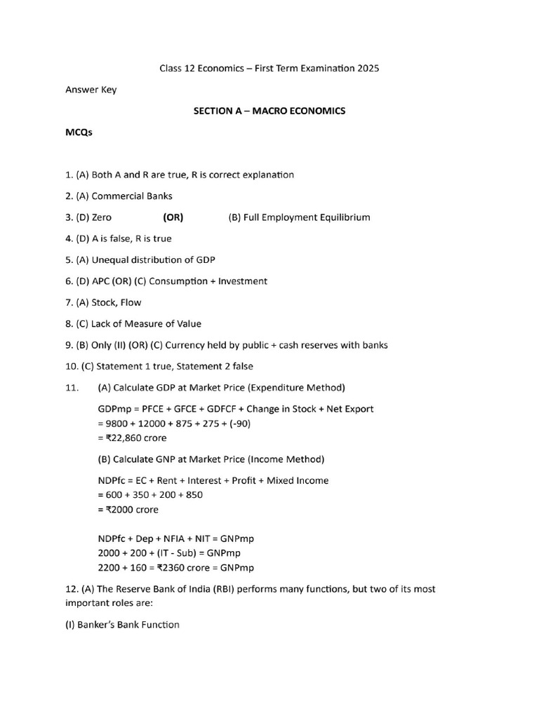 Set 2 Answer Key XII Economics | PDF