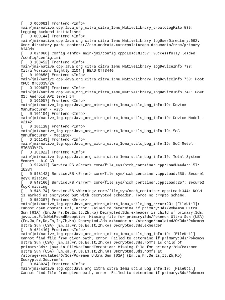 Citra Emulator Log: File Errors & Info | PDF | Encryption | System Software